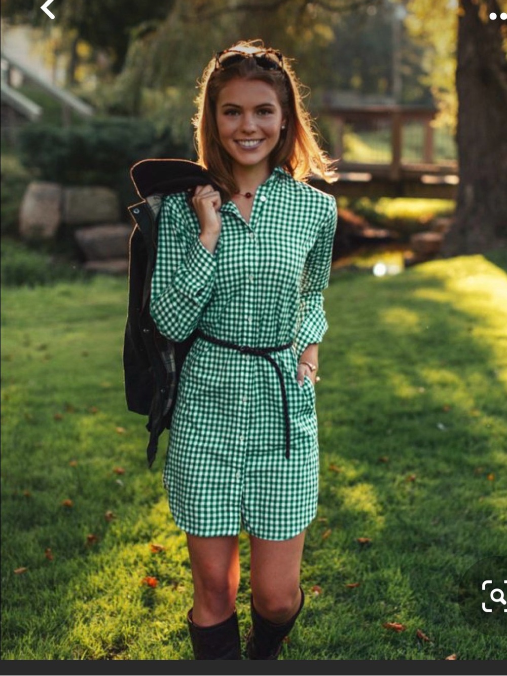 Kiel James Patrick Green Gingham Shirt Dress